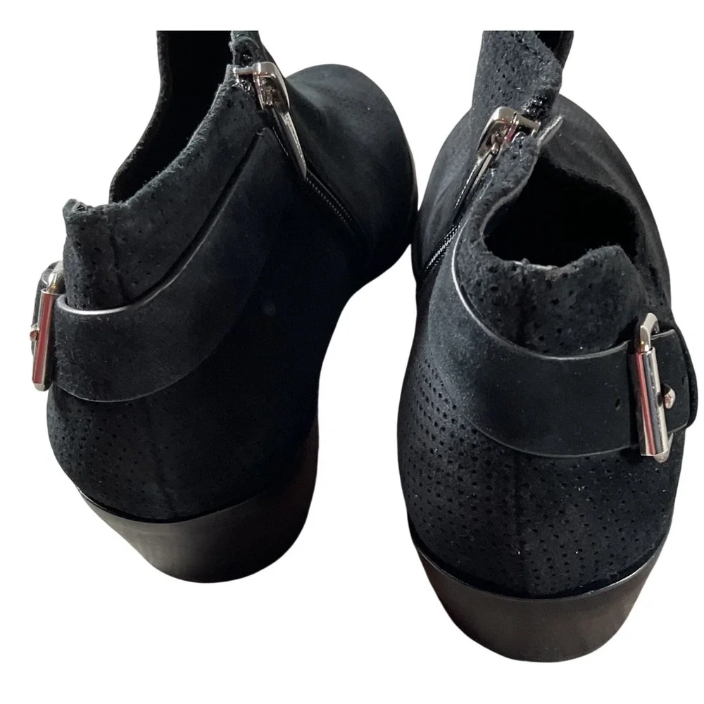 Vince Camuto Parveen Black Suede‎ Perforated Ankle Booties Side Zip Buckle 8M